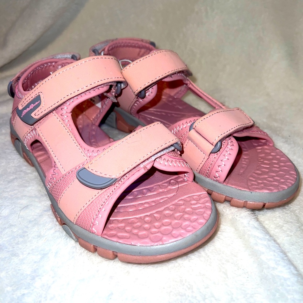 EDDIE BAUER GIRLS ADJUSTABLE STRAPS GRACEY SANDALS, KIDS SHOE SIZE 1 PINK GRAY